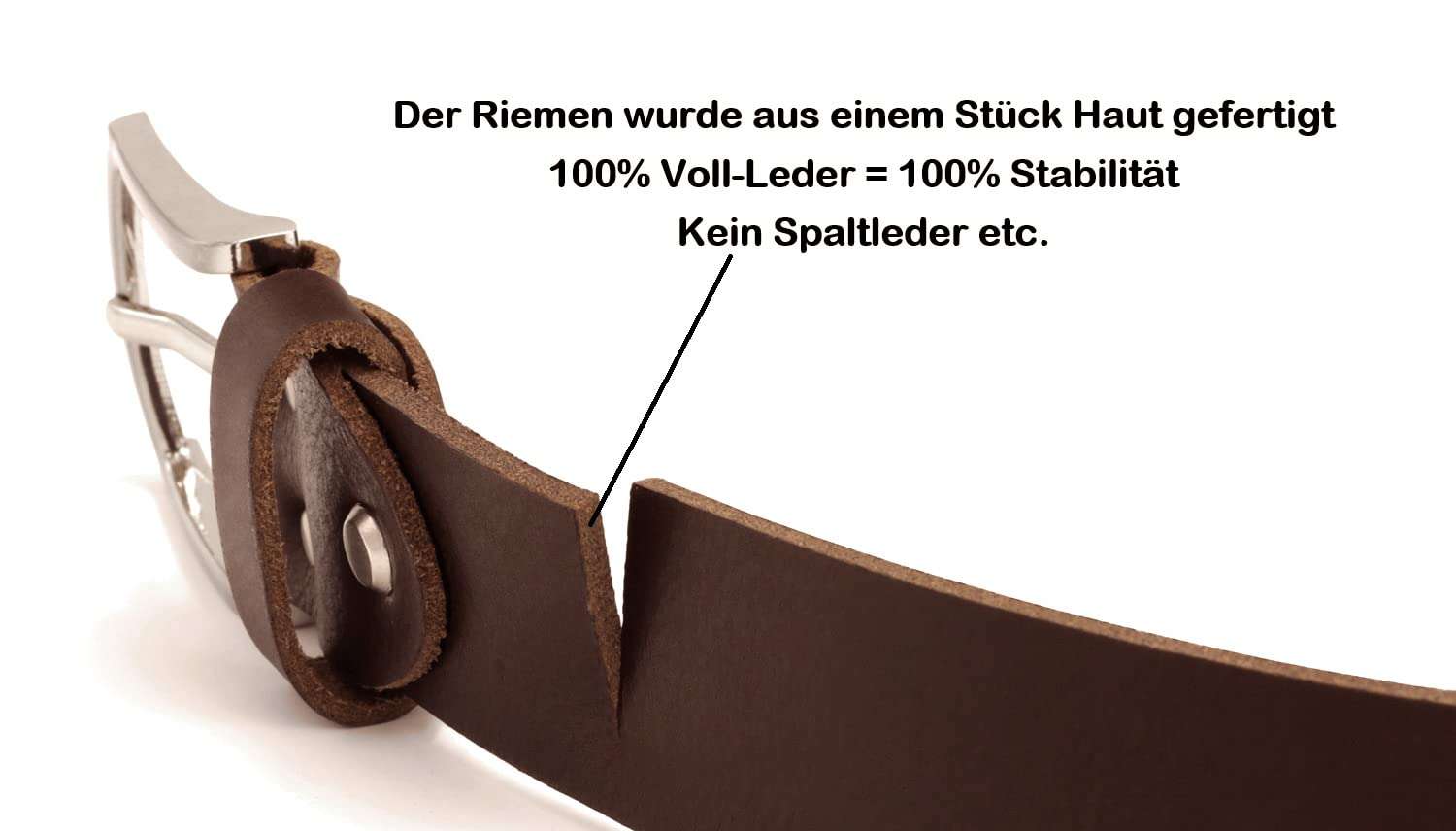 Fa.Volmer ® Gürtel Herren Ledergürtel aus Büffelleder für Männer Jeans Echtleder Braun 38mm breit kürzbar #Br007-02