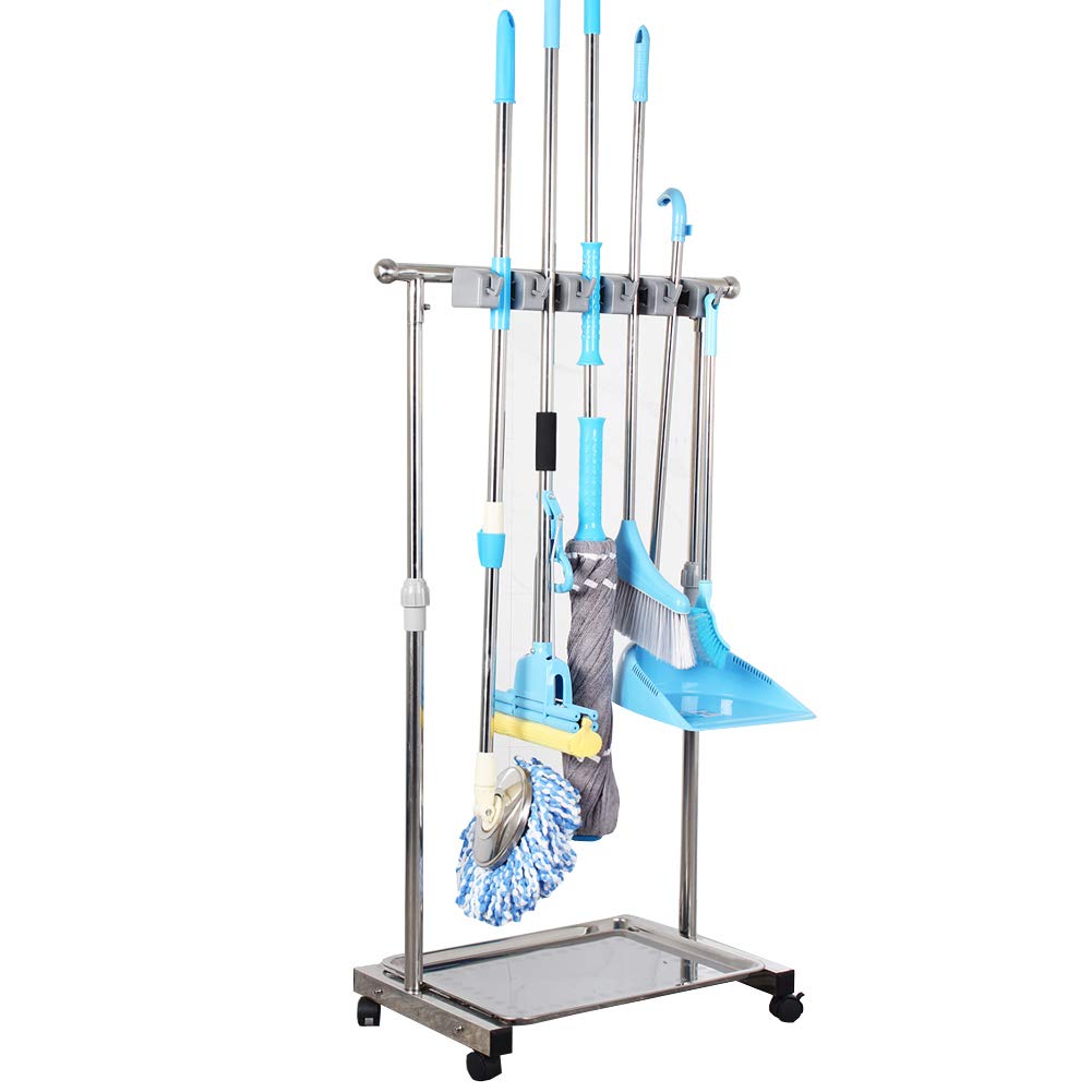 broom and mop holder put wet mops movable Commercial mop rack cleaning tool cart storage for garden garage organizer mop drain rack