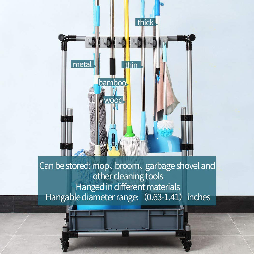 broom and mop holder put wet mops movable Commercial mop rack cleaning tool cart storage for garden garage organizer mop drain rack