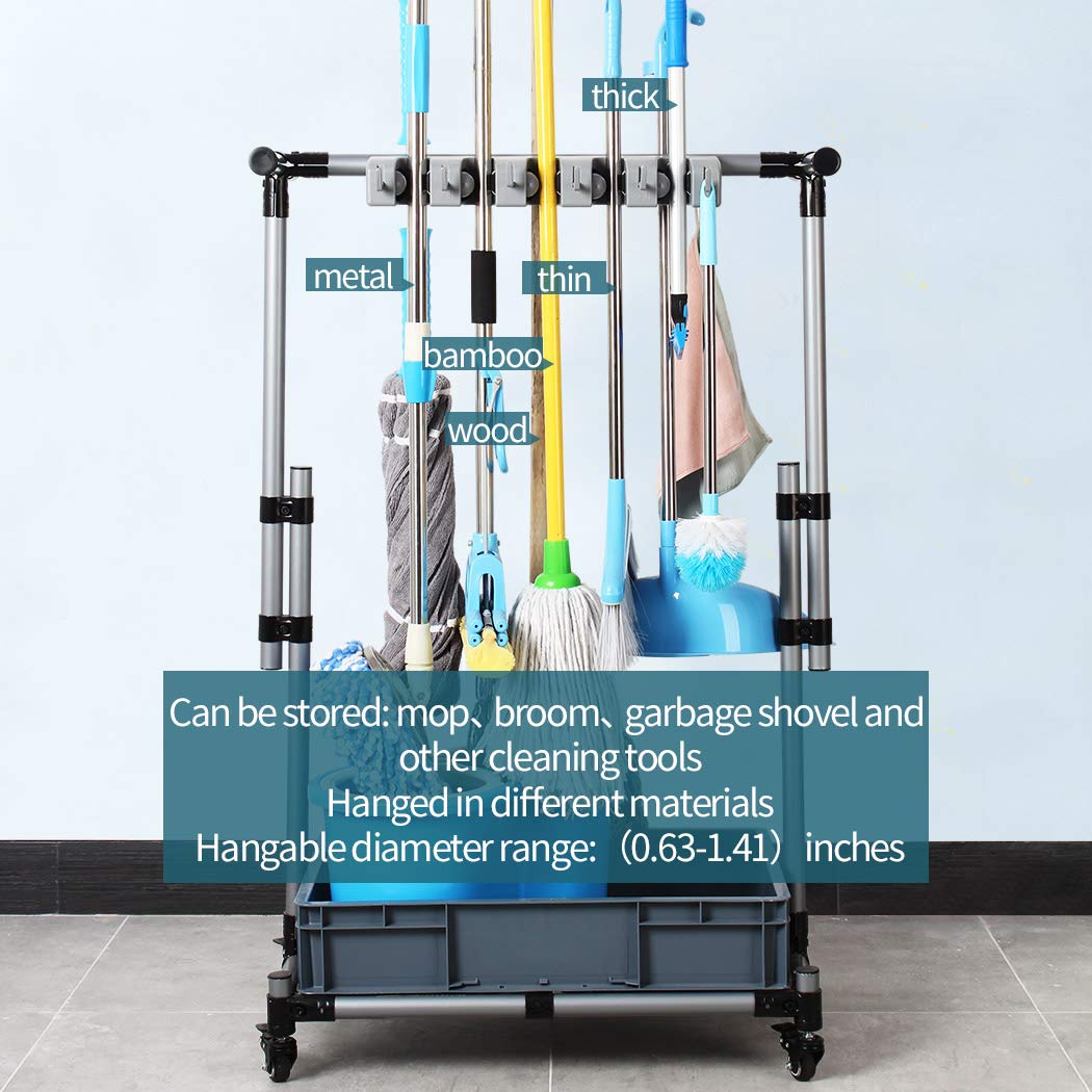broom and mop holder put wet mops movable Commercial mop rack cleaning tool cart storage for garden garage organizer mop drain rack