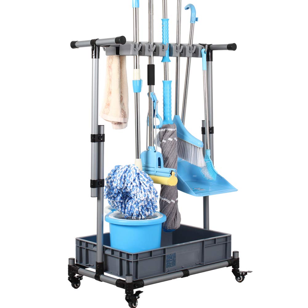 broom and mop holder put wet mops movable Commercial mop rack cleaning tool cart storage for garden garage organizer mop drain rack