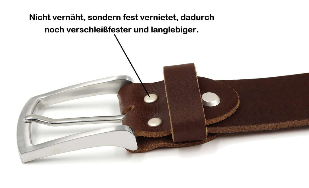 Fa.Volmer ® Gürtel Herren Ledergürtel aus Büffelleder für Männer Jeans Echtleder Braun 38mm breit kürzbar #Br007-02