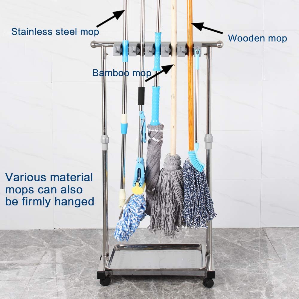 broom and mop holder put wet mops movable Commercial mop rack cleaning tool cart storage for garden garage organizer mop drain rack