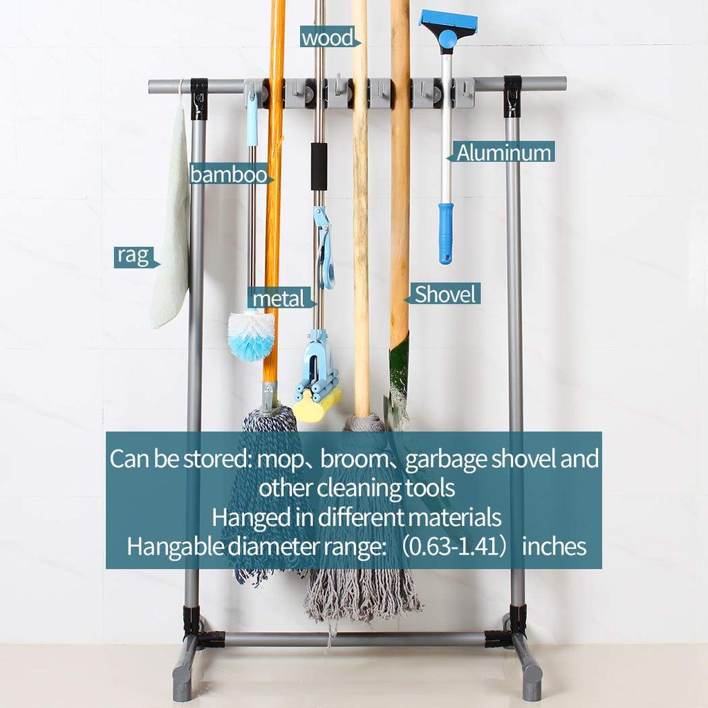 broom and mop holder put wet mops movable Commercial mop rack cleaning tool cart storage for garden garage organizer mop drain rack