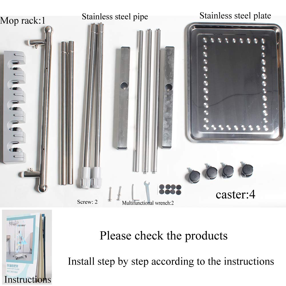 broom and mop holder put wet mops movable Commercial mop rack cleaning tool cart storage for garden garage organizer mop drain rack