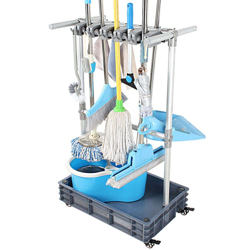 broom and mop holder put wet mops movable Commercial mop rack cleaning tool cart storage for garden garage organizer mop drain rack