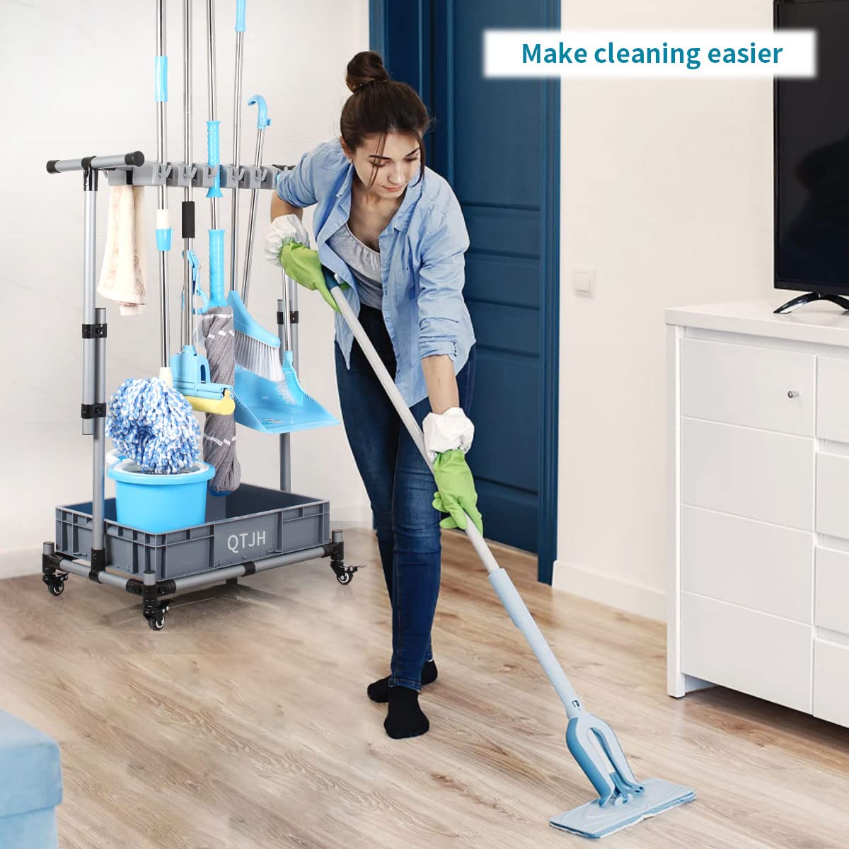 broom and mop holder put wet mops movable Commercial mop rack cleaning tool cart storage for garden garage organizer mop drain rack