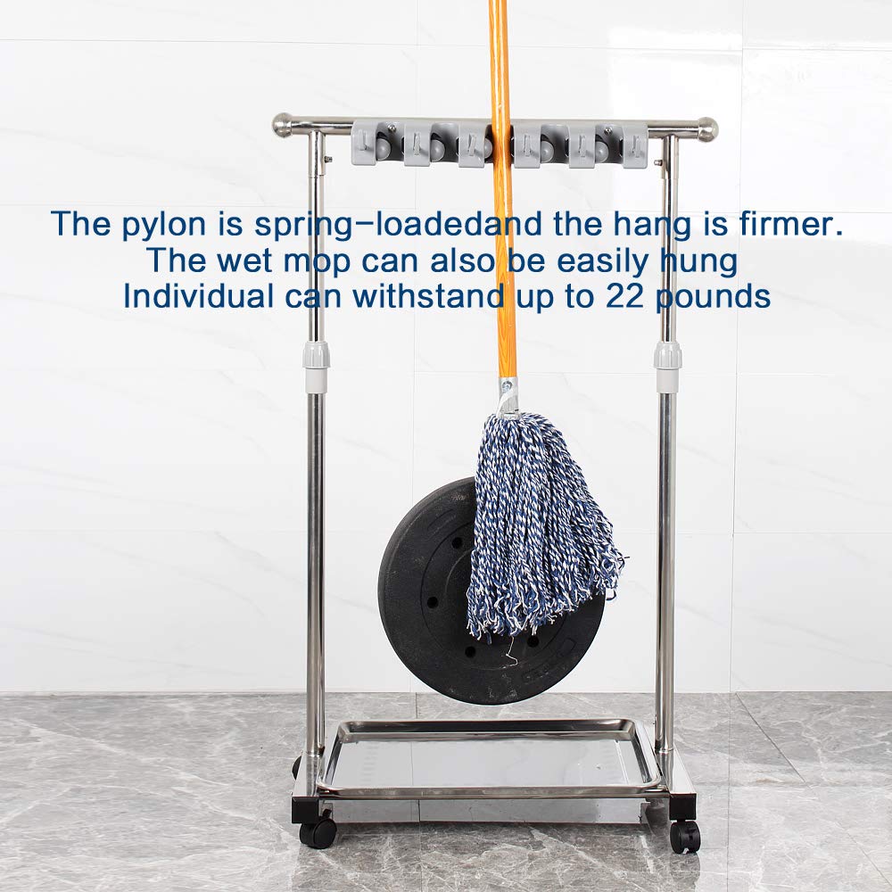 broom and mop holder put wet mops movable Commercial mop rack cleaning tool cart storage for garden garage organizer mop drain rack