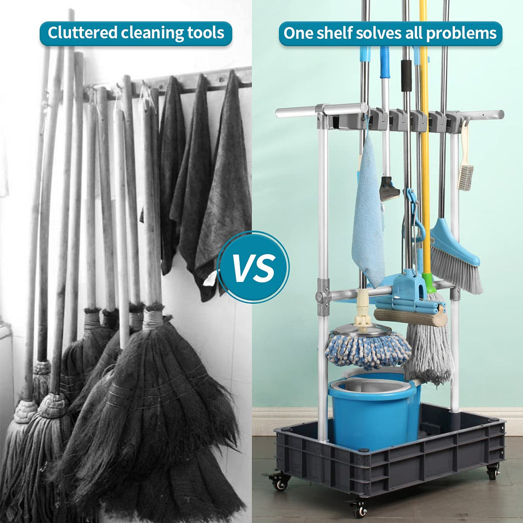 broom and mop holder put wet mops movable Commercial mop rack cleaning tool cart storage for garden garage organizer mop drain rack