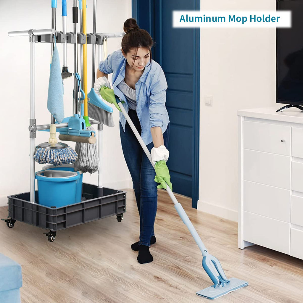 broom and mop holder put wet mops movable Commercial mop rack cleaning tool cart storage for garden garage organizer mop drain rack