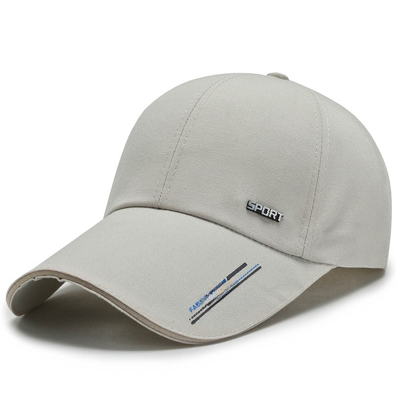 Light grey sport baseball cap with curved brim and small embroidered accents