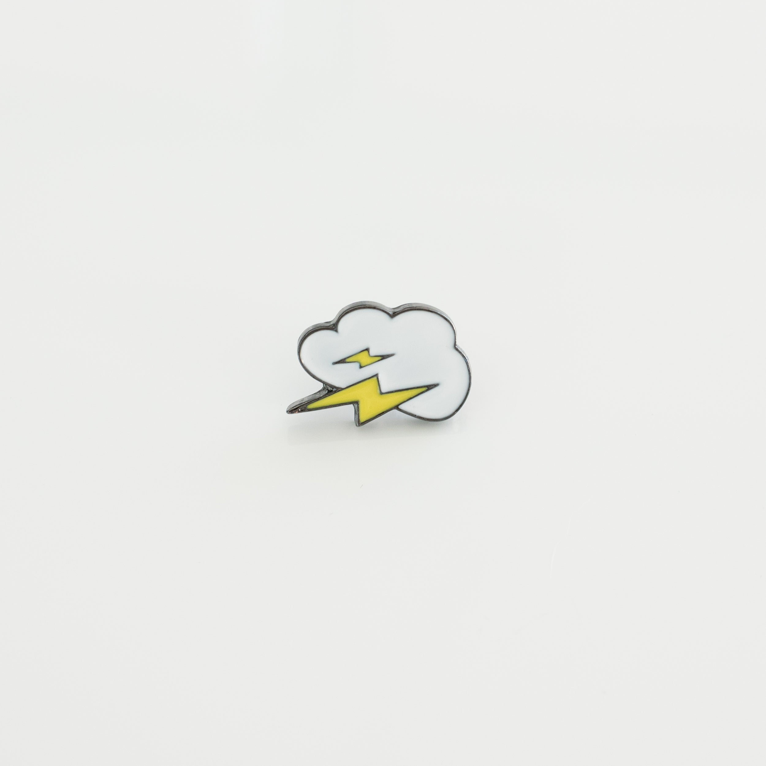 lightning cloud hard enamel lapel pin with yellow bolt on white background
