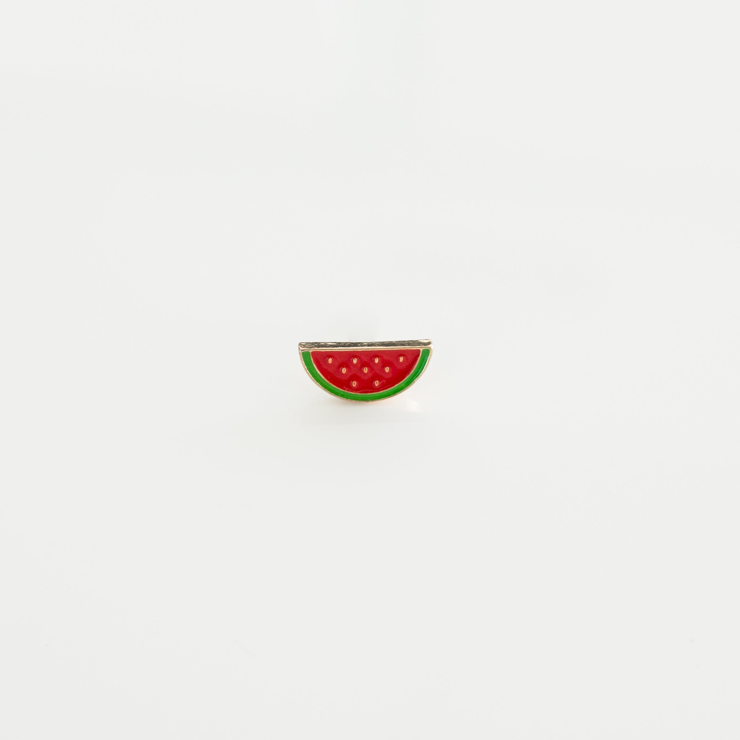 watermelon soft enamel lapel pin on white background, fruit accessory